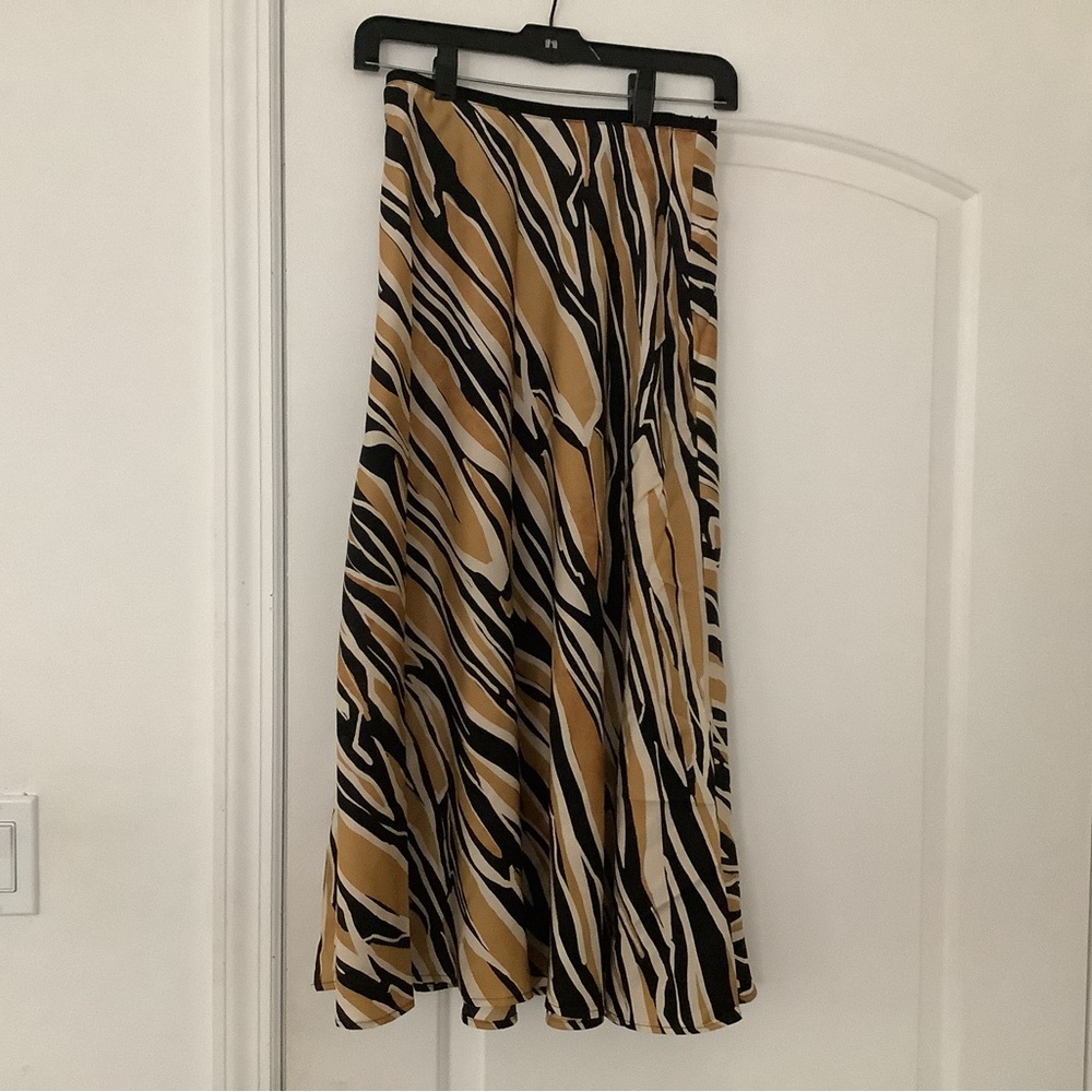 Mango yellow and black printed midi skirt